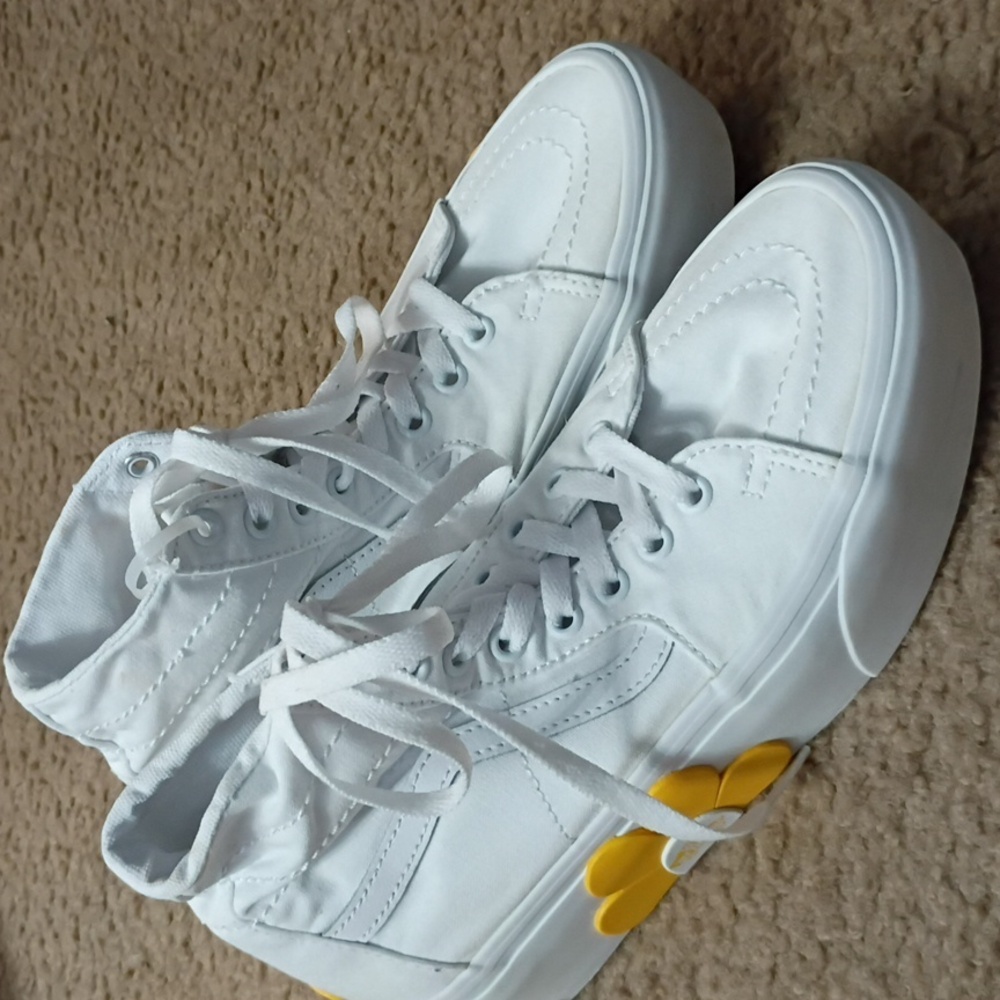 Vans White and Yellow Flower SK8 Stacked  Platform High Top Sneakers SZ 7 5